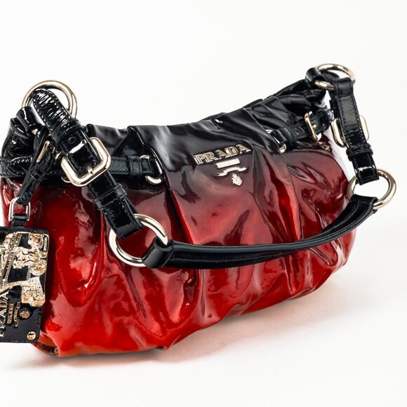 Prada Rosso & Argento Vernice Sfumata Gradient Patent Leather Handbag - Picture 6 of 14